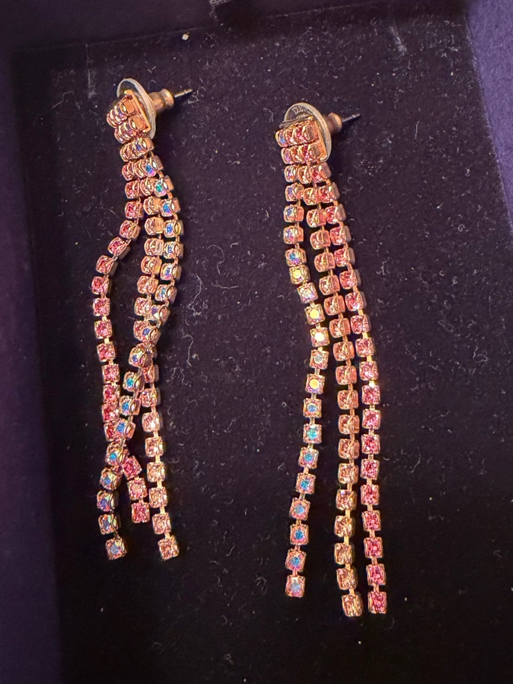 Swarovski long dangle earrings with multi-pink stones - gorgeous! - Picture 3 of 8